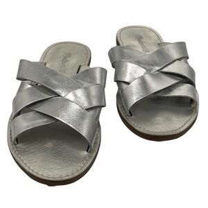 Madewell Boardwalk Silver Metallic Woven Slide Sandals Size 8 1/2 Women's